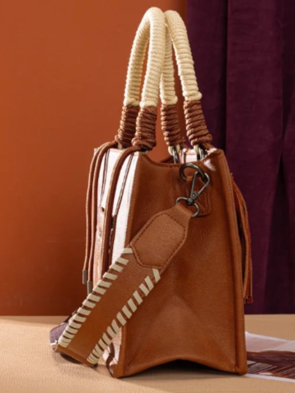 Wrangler Cow Print Tote Crossbody Bag Brown NWT - Picture 3 of 5